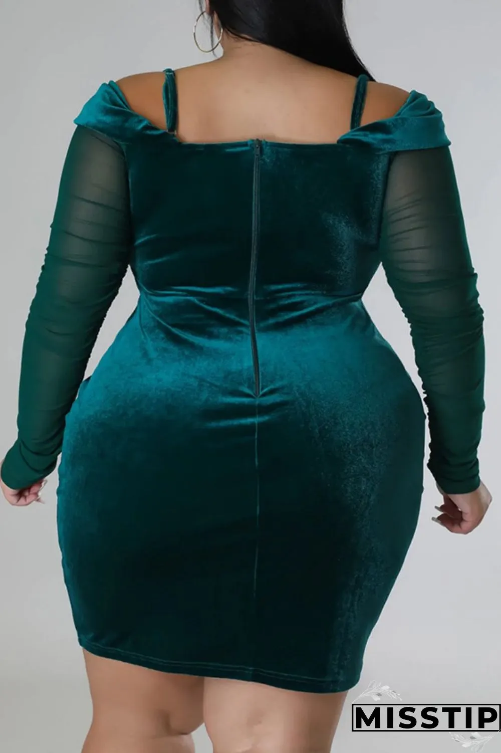 Green Sexy Casual Solid Patchwork Off the Shoulder Long Sleeve Plus Size Dresses