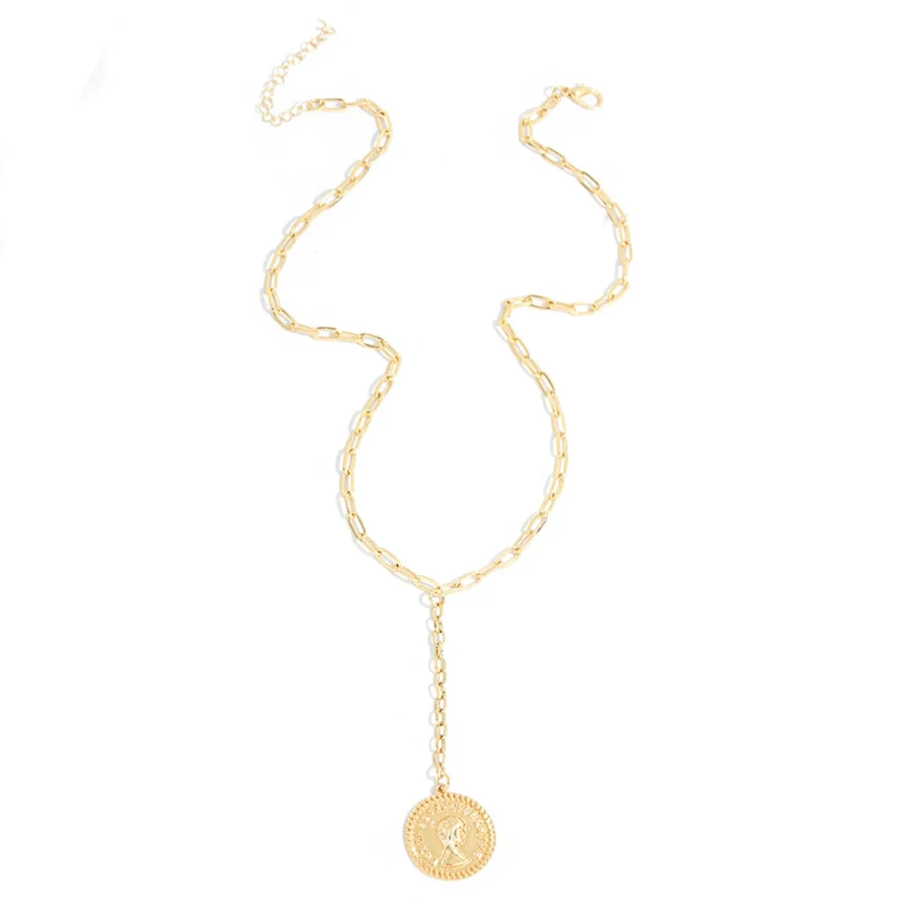 Dvacaman New Punk Gold Color Portrait Pendant Necklace for Women Cuban Multi Layered Chunky Thick Chain Choker Necklaces Jewelry