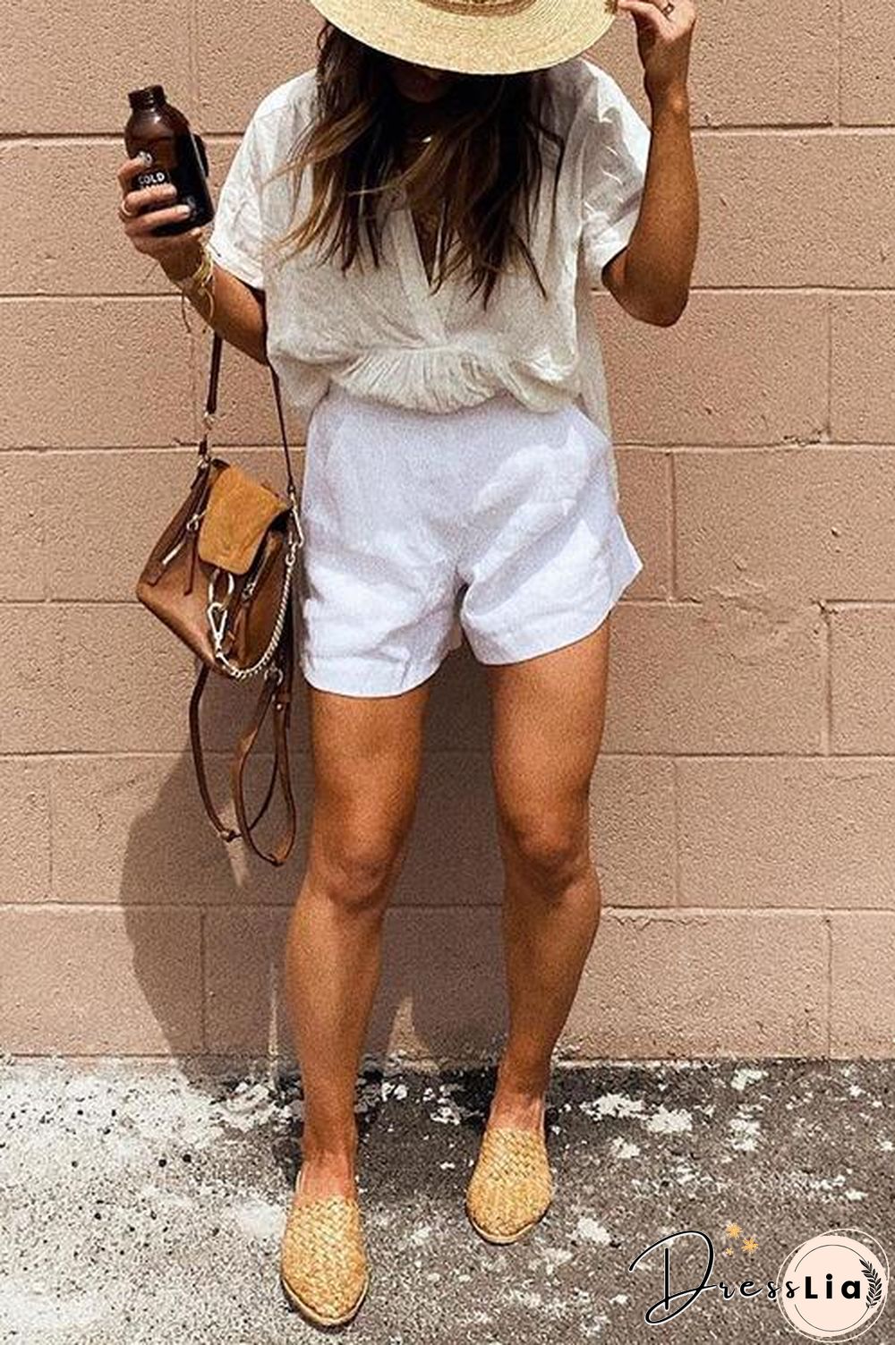 Solid Linen A Line Shorts