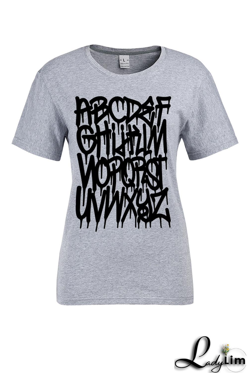 Navy Blue Fashion Street Print Split Joint Letter O Neck T-Shirts