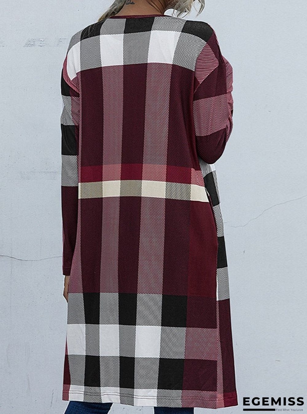 Casual Plaid Stitching Buttonless Long-Sleeved Cardigan | EGEMISS