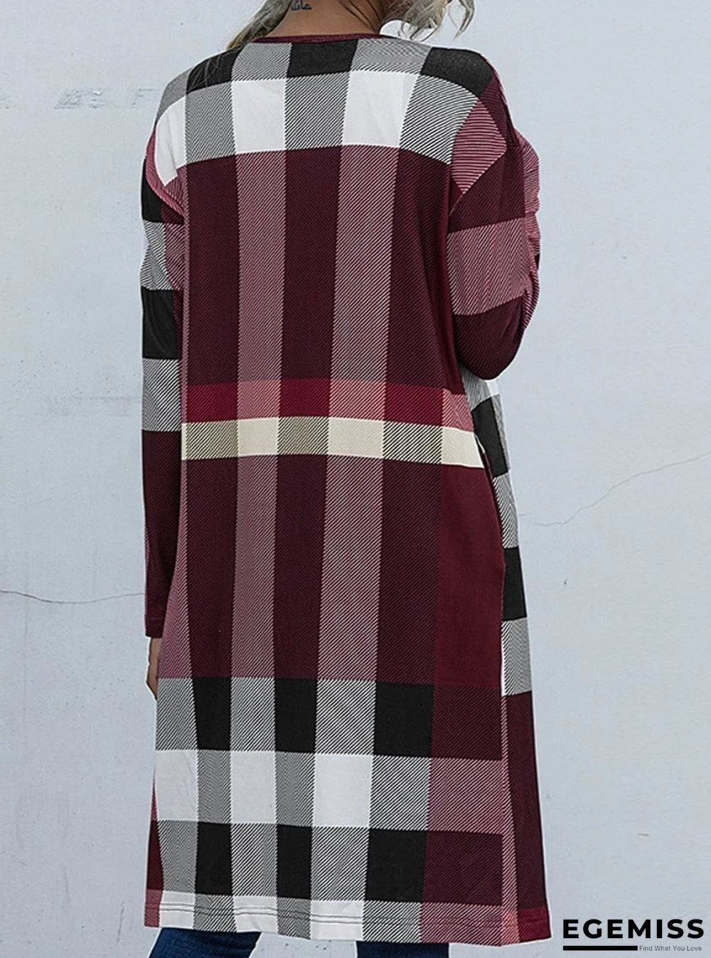 Casual Plaid Stitching Buttonless Long-Sleeved Cardigan | EGEMISS