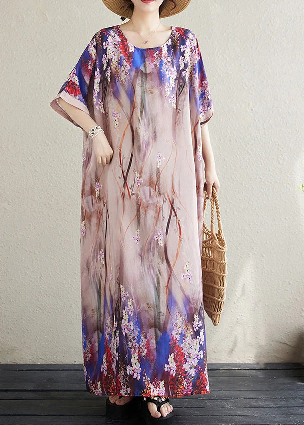 Beautiful Apricot Print Loose Sundresses Batwing Sleeve