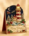 6pcs DIY Christmas Lighthouse Pearl Art Diamond Painting 3D Greeting Card