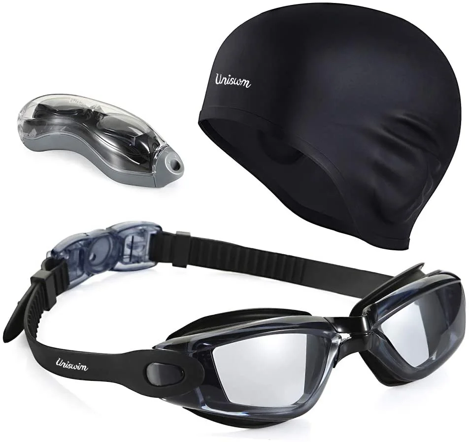 Swimming Goggles Swim Cap Set, Professional Swim Goggles for Women Men No Leaking Anti Fog UV Protection Clear Wide View