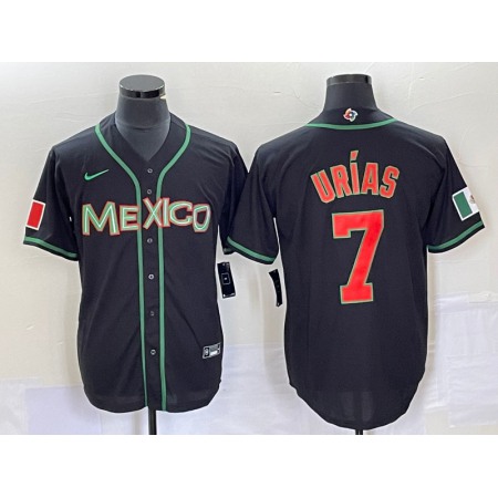 Men's Mexico Baseball #7 Julio Urias 2023 Black World Baseball With Patch Classic Stitched Jersey O6O4
