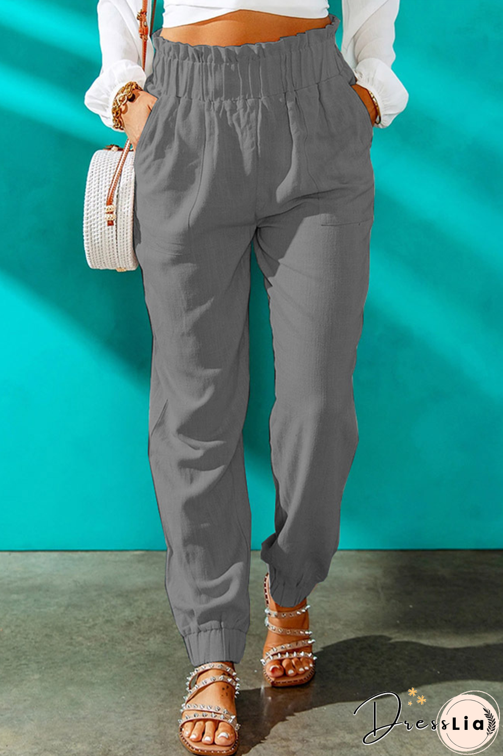 Casual Solid Patchwork Harlan High Waist Harlan Solid Color Bottoms(10 Colors)