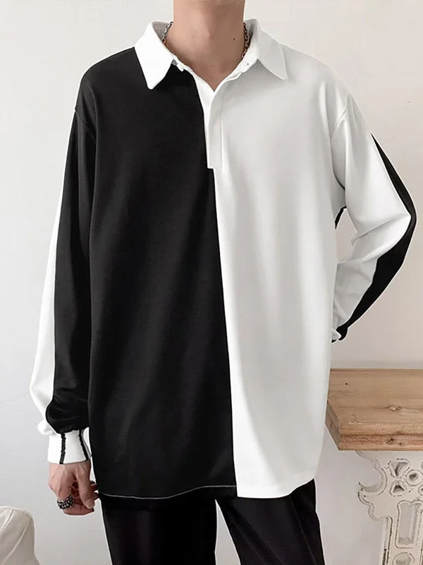 Aonga - Mens Patchwork Contrast Long Sleeve Lapel Shirt J