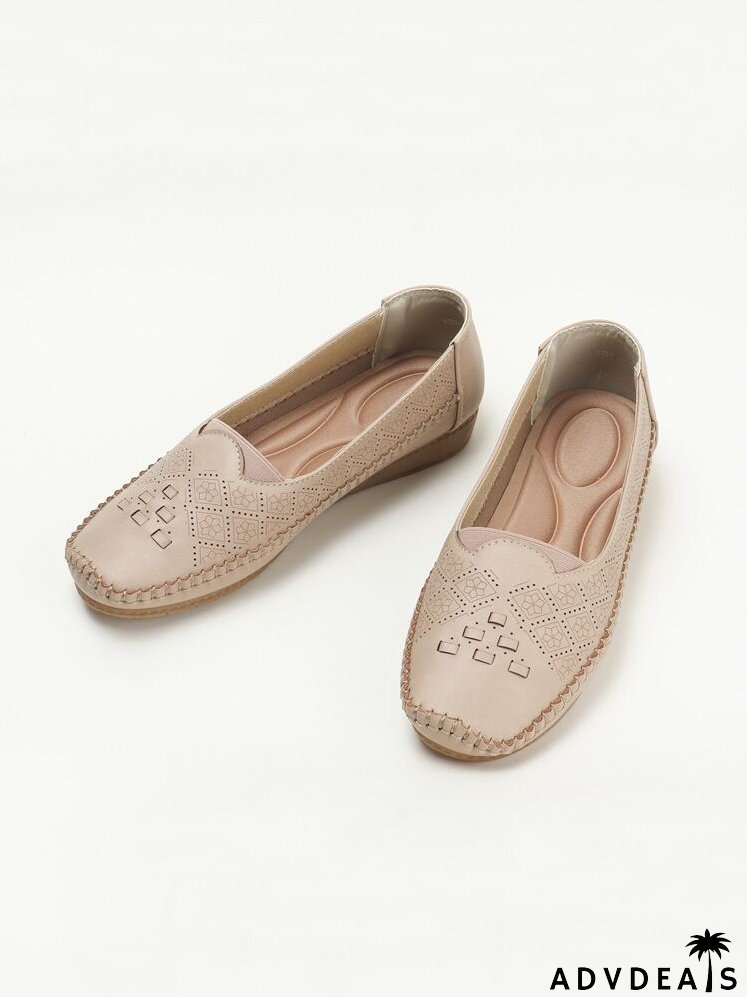 Perforated & Stitch Detail Square Toe Flats