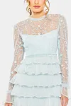 Embroidered Long Sleeve Ruffled Tiered Dress