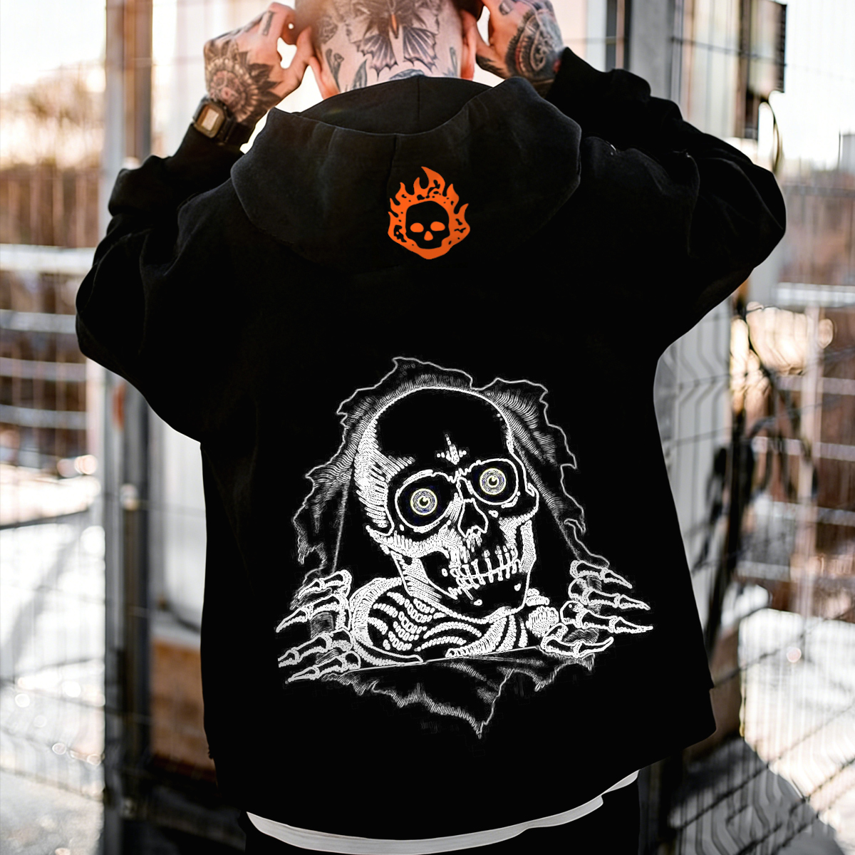Luminous Skull Design Motorcycle Riding Cotton Hoodie