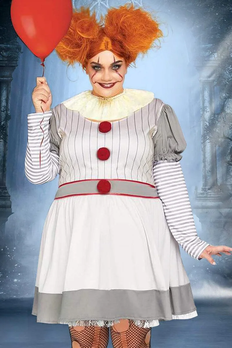 Xpluswear Plus Size Halloween Costumes Creepy Clown Mini Dresses(Ships 24h)