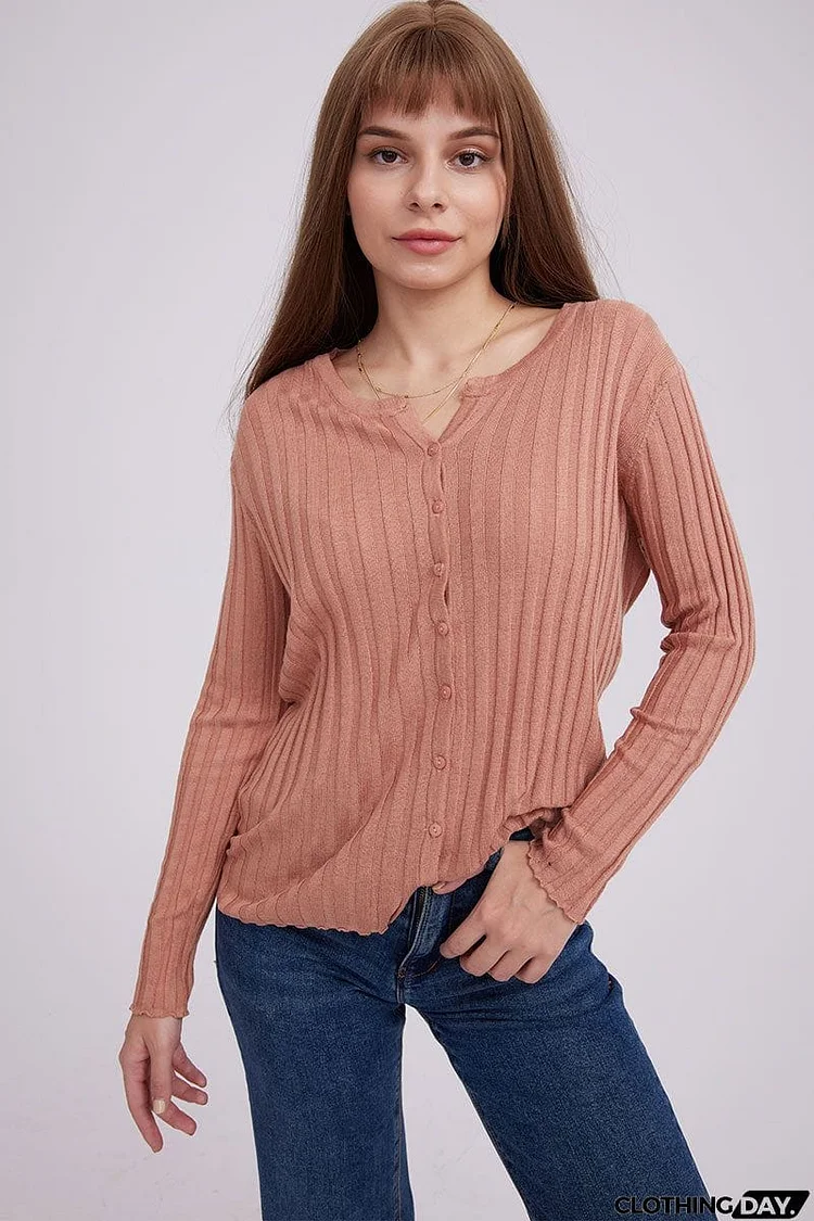 Round Neck Layer Rib Cardigan