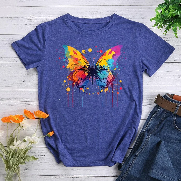 splash butterfly Round Neck T-shirt-0023523