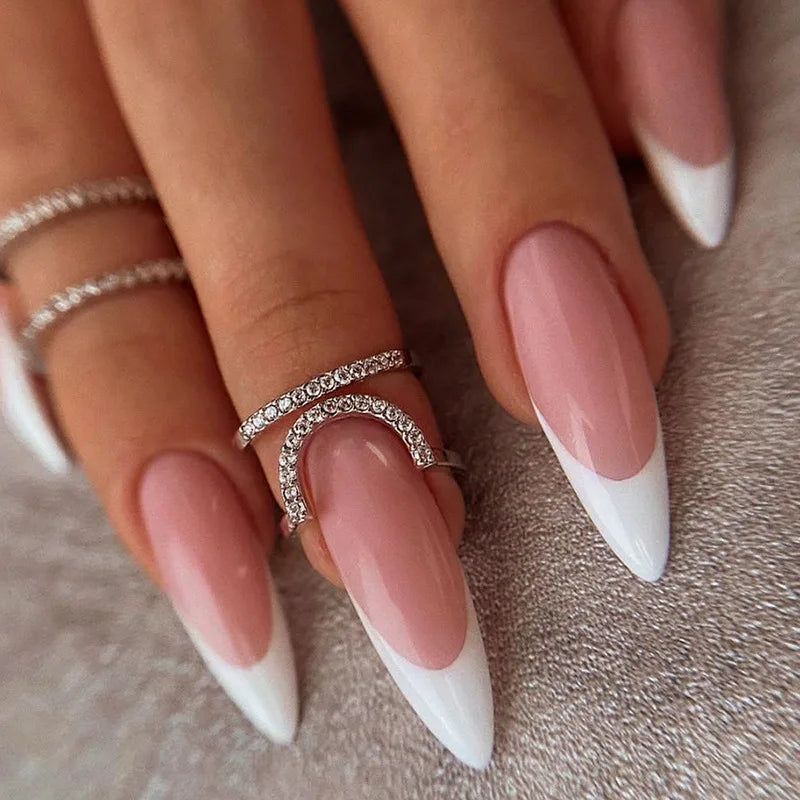 Aiertu Medium-length Acrylic Almond Fake Nails Art Cool Hottie Girl Wear False Nails Europe and USA Press on Nail Removable French Nail Aiertu