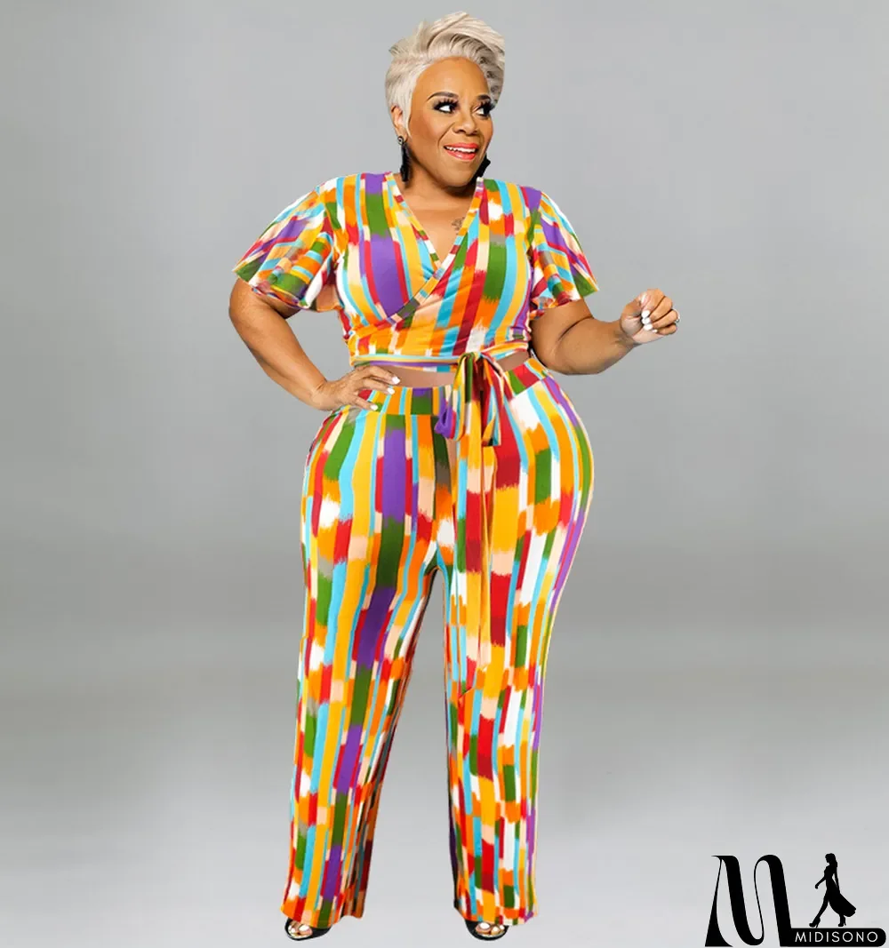 MidiSono - Plus Size Women's Spring Short Sleeve Top and Pants Set
