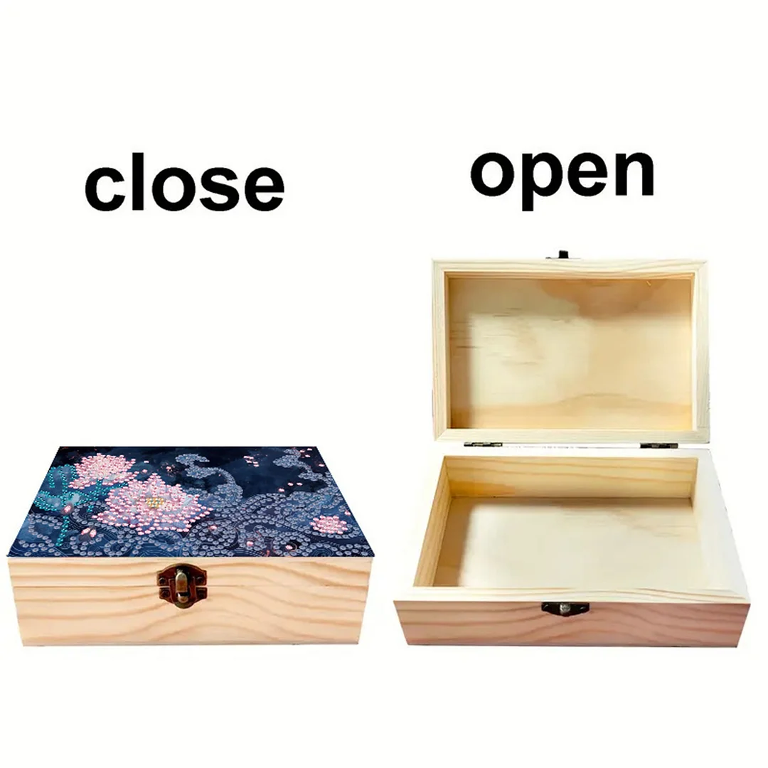 5D DIY Diamond Painting Handmade Wood Storage Box for Home Decor Craft (Lotus)