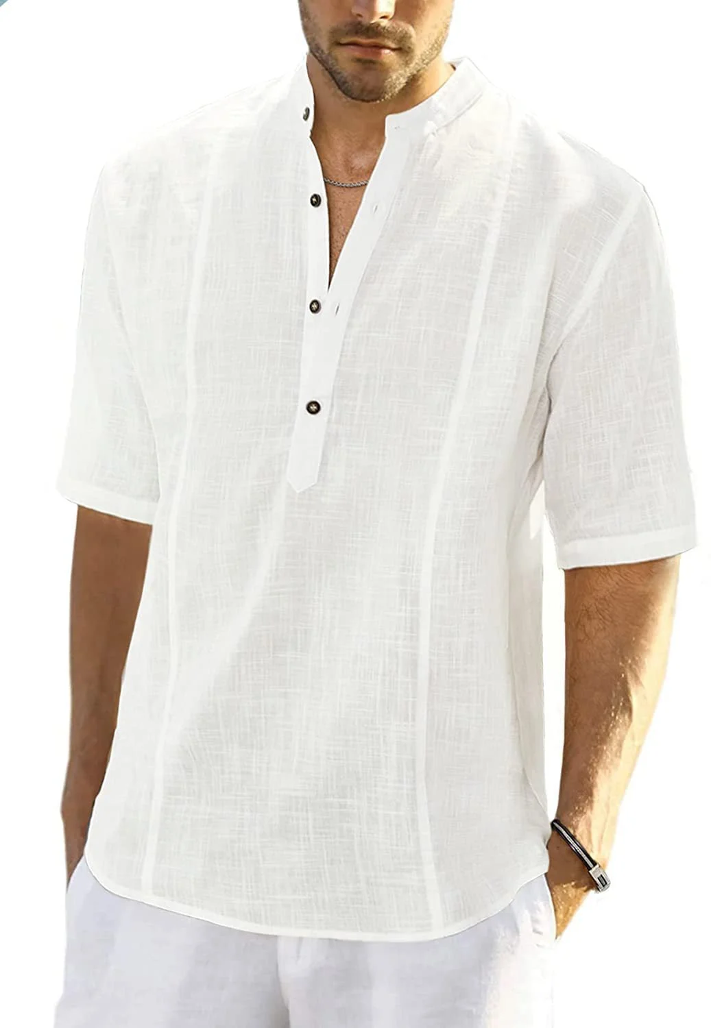 Brownm Slim Fit Comfort Casual Linen Half Sleeve Shirt