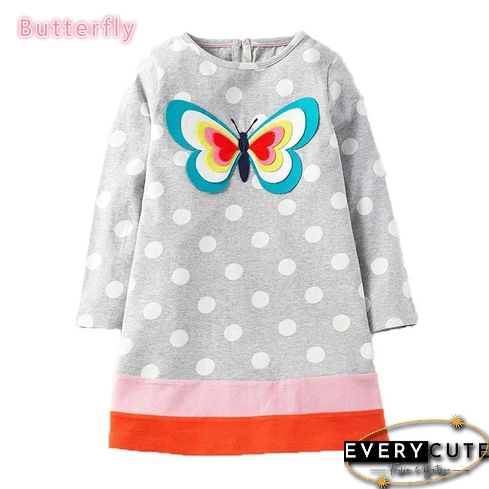 Toddler Baby Girls Kids Autumn Clothes Cute Cartoon Applique Long Sleeve T-Shirt Dress