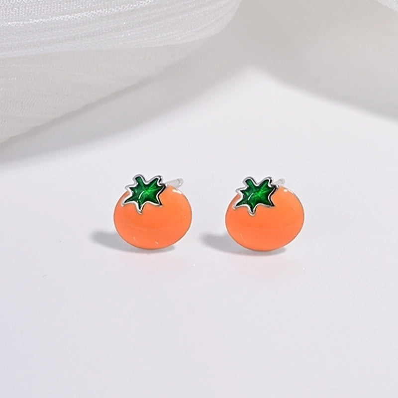 1 Pair 22K Gold Plated Rhodium Plated 925 Sterling Silver 925 Sterling Silver Earrings Peach Carrot Apple Ear Studs