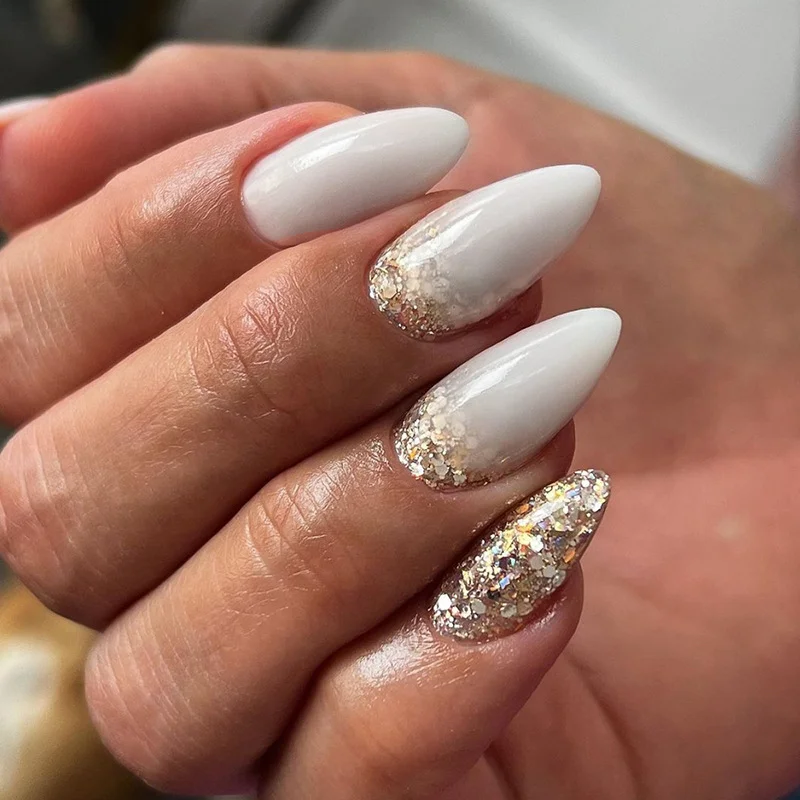 Churchf Churchf Head Almond Nail Ins Wind Sweet Sister Pure Desire To Burst Shiny Slices Fake Nails Fashion Versatile Champagne Beauty Nail Piece