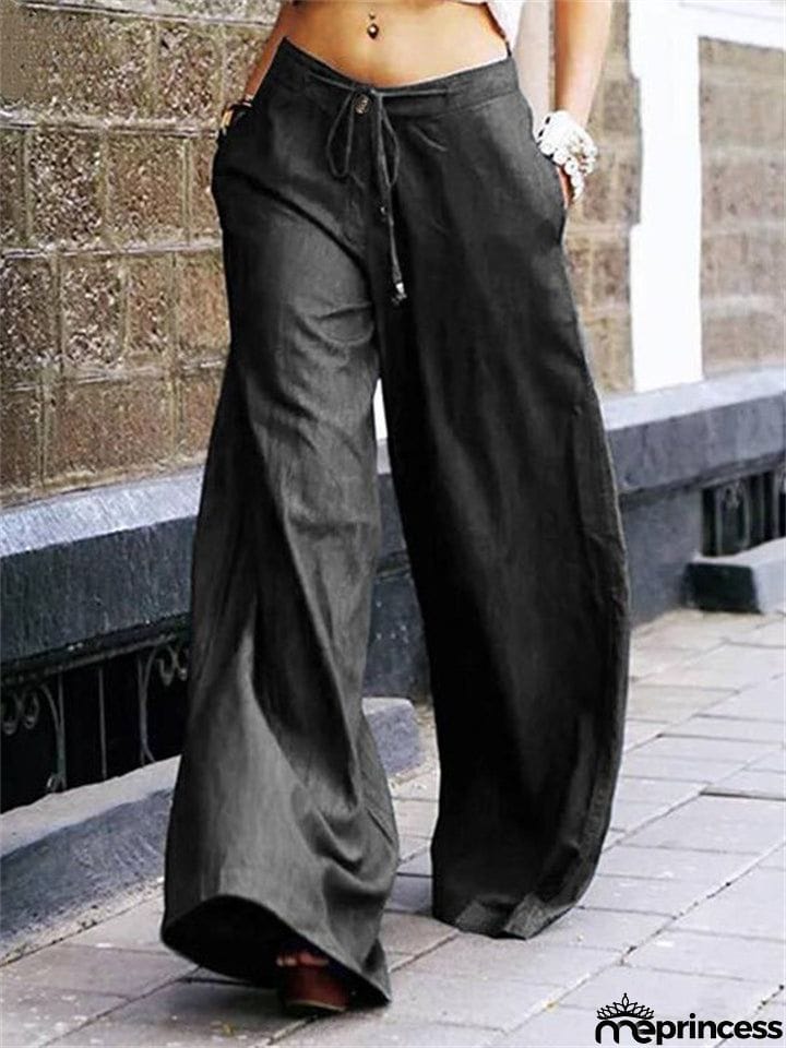 Plus Size Lace-up High Waist Wide Leg Women's Pants