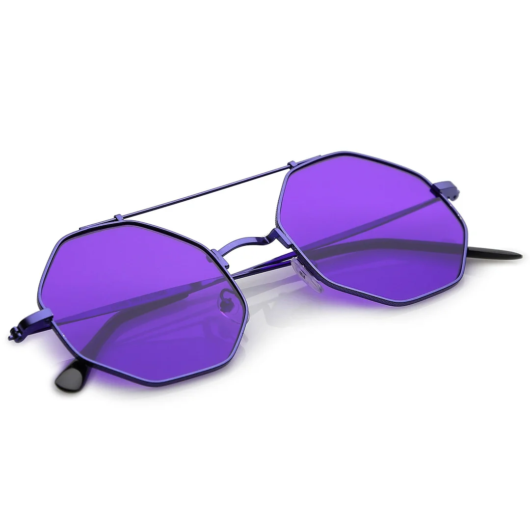Modern Octagon glasses With Crossbar Colored Flat Lens And Ultra Slim Arms 52mm