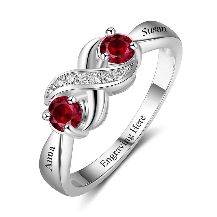 Infinity Ruby Ring Personalized 2 Birthstones Names Promise Ring for Mother