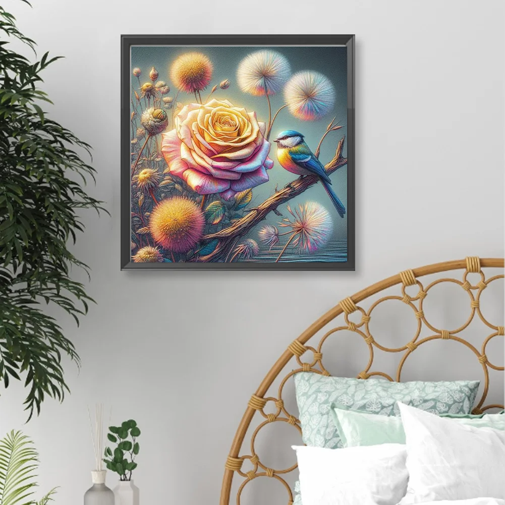 Diamond Painting - Full Round Drill - Rose Dandelion Bird(Canvas|40*40cm)