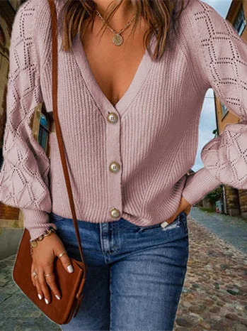Women Long Sleeve V-neck Cardigan Sweaters