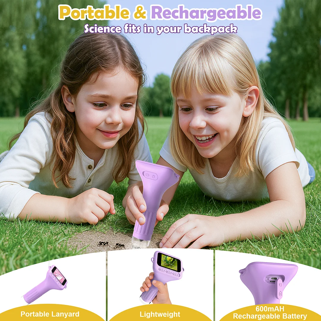 BEBANG 100X-1000X Microscope for Kids Adults, 2.0" Handheld Digital Portable Pocket Microscope, 32GB, 15 Slides