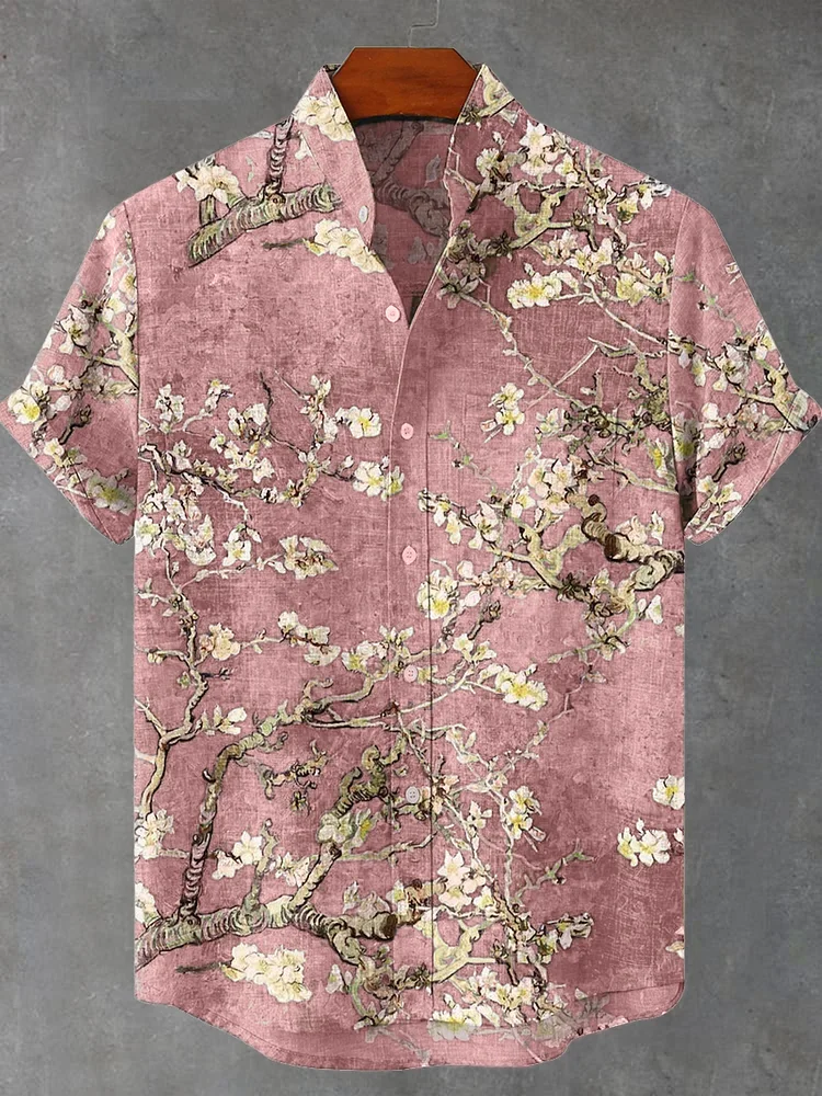 Vintage White Art Florets Print Casual Cotton Shirt