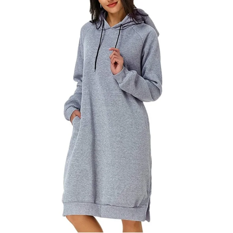 CUHAKCI Sweatshirt Dress Women Hoodies Pocket Ladies Long Sleeve Autumn Hooded Pullover Oversized Sweatshirt Loose Casual Dress