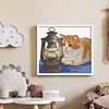 Orange Cat and Kerosene Lamp Partial Stamped Cross Stitch Kit 14CT 2 Strands 42x38cm