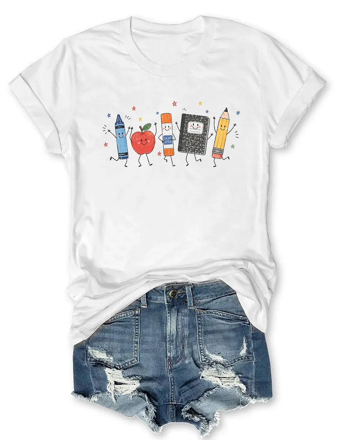 Cute Crayon Apple Pencil Notebook T-shirt