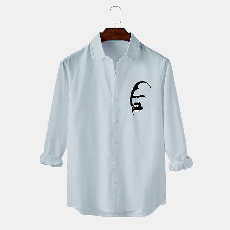 BrosWear Blue Orangutan Print Long-Sleeve Shirt