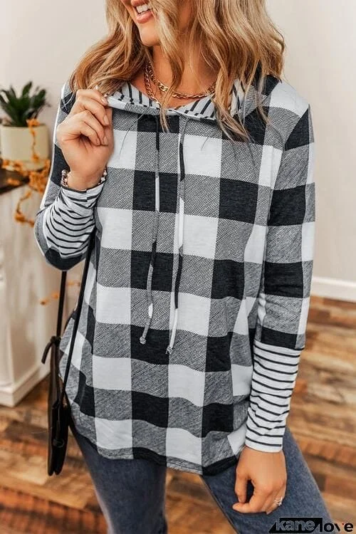 Plaid Drawstring Long Sleeve Hoodie