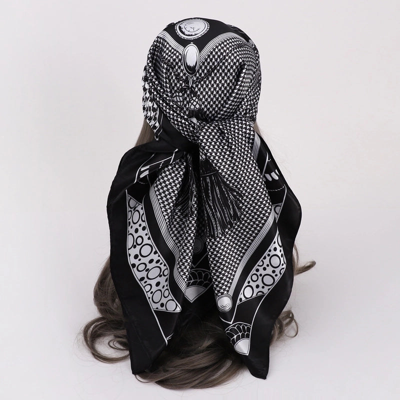 Women’s Vacation Plaid Satin Printing Silk Scarf