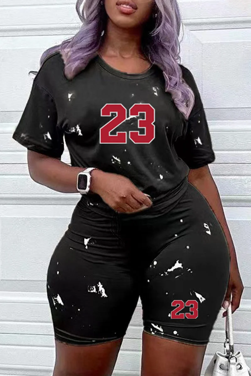 Casual Print Basic O Neck Short Sleeve Two Pieces