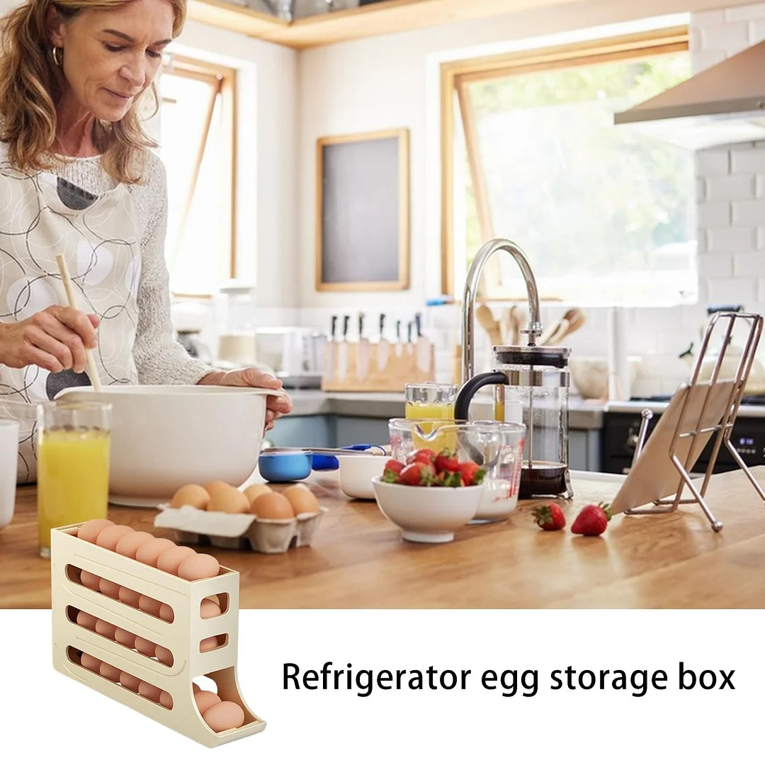 Egg Holder for Fridge. Eggs Dispenser Auto Rolling