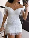 Off-The-Shoulder Tasseled Solid Color Sexy Slim Mini Dress