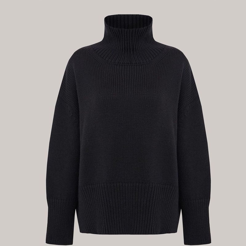 Turtleneck Solid Color Knitted Casual Pullover Sweater