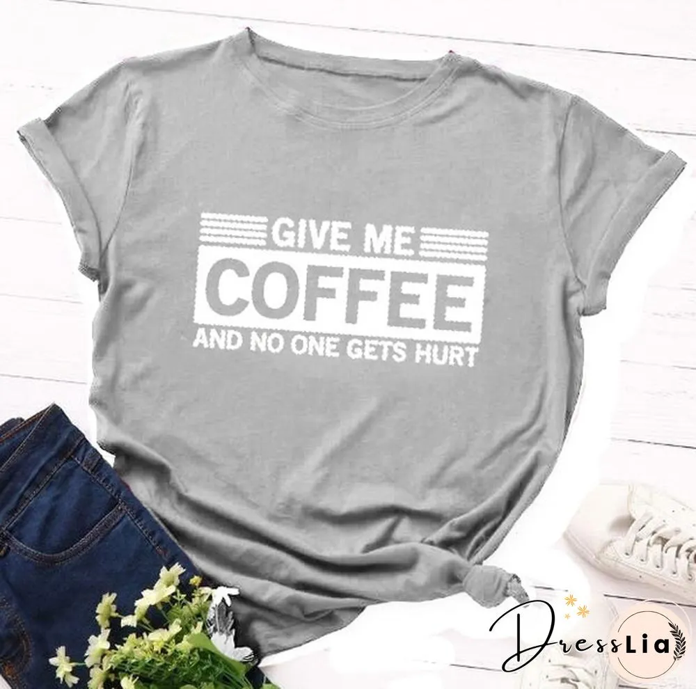 Plus Size Coffee & One Hurt Letter Print S-4XL Womens Fashion Short Sleeve Tee Shirt Lady