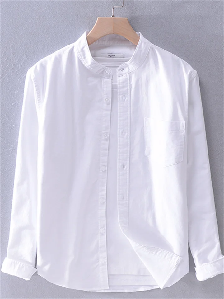 Men's Dress Shirt Collarless Shirt Oxford Shirt Sea Blue White Yellow Long Sleeve Plain Stand Collar Spring & Fall Wedding Outdoor Clothing Apparel | 168DEAL