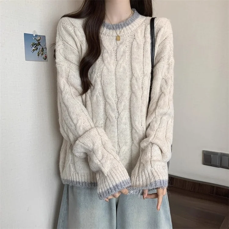 Athvotar Athvotar Wind Milk Jasmine Knitted Sweater Soft Sweater Women's Winter New Large-Size Fat Long Top