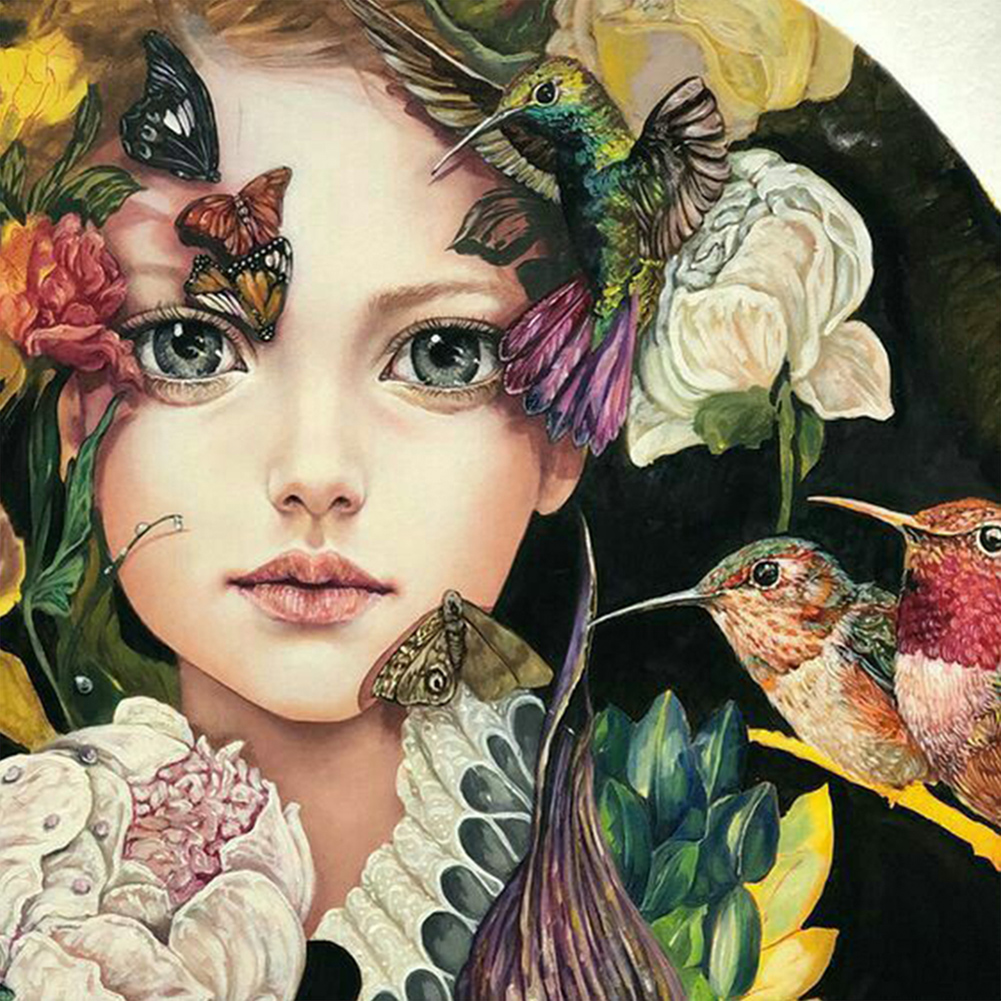 Little Girl Hummingbird-Paint by Numbers-16"x16"/40x40cm