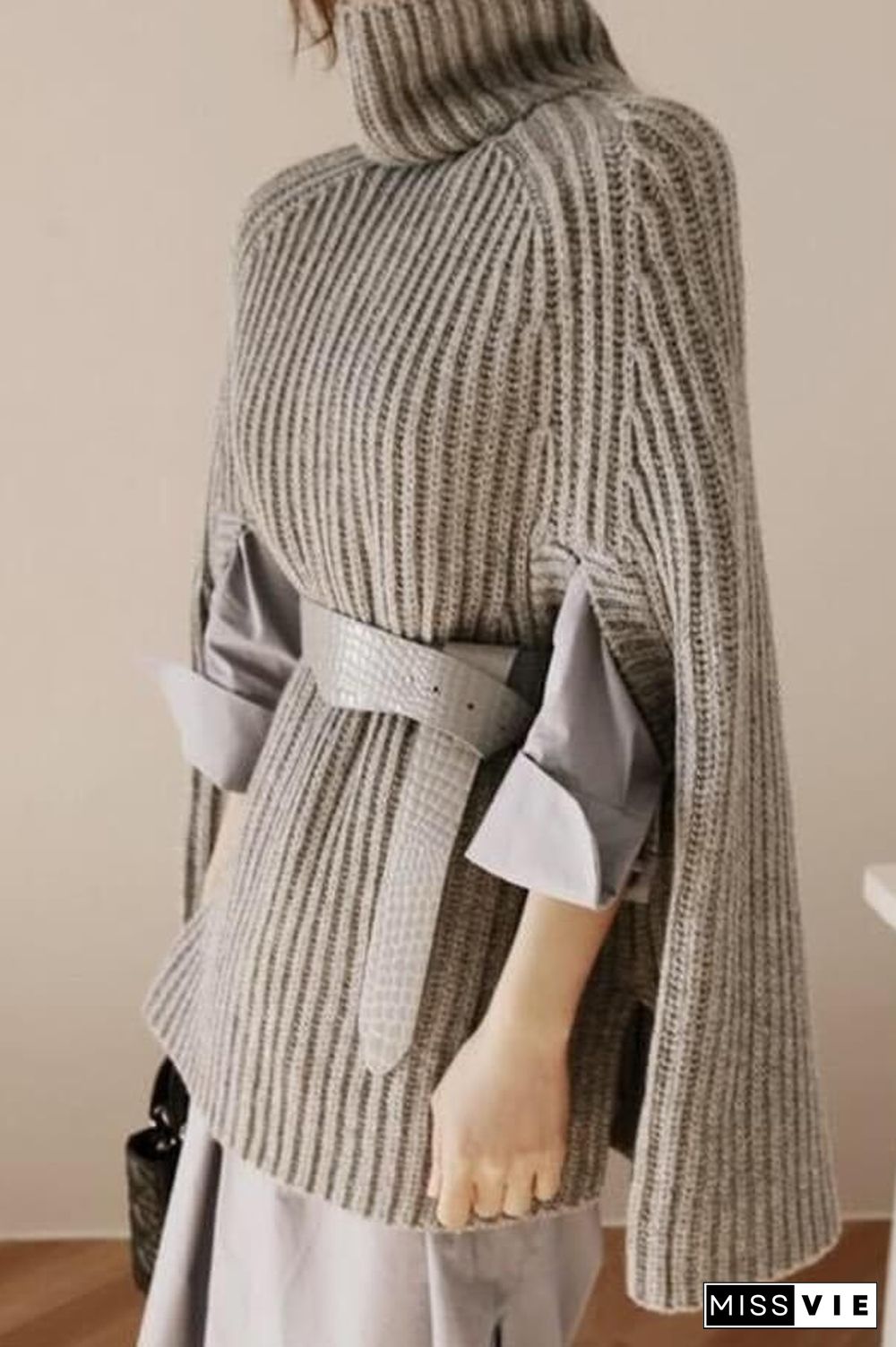 Fashion Turtleneck Solid Color Cape Sweater