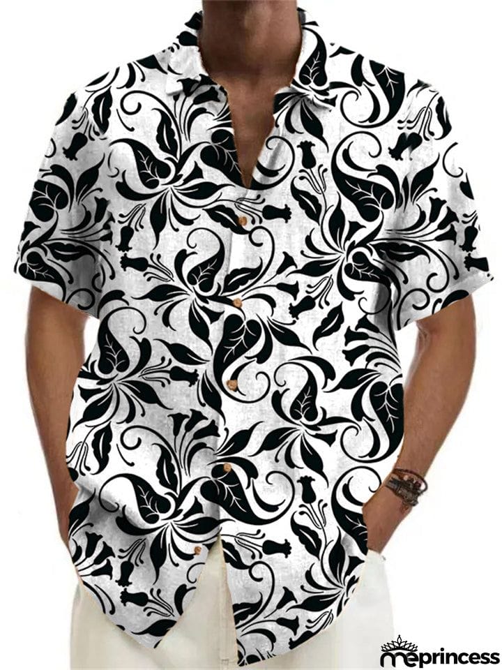 Men's Sun Beach Wear Lapel Short Sleeve Printed Hawaiian Shirt