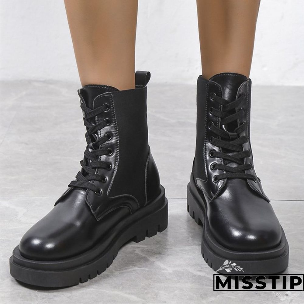 Black Casual Patchwork Frenulum Solid Color Round Keep Warm Comfortable Shoes