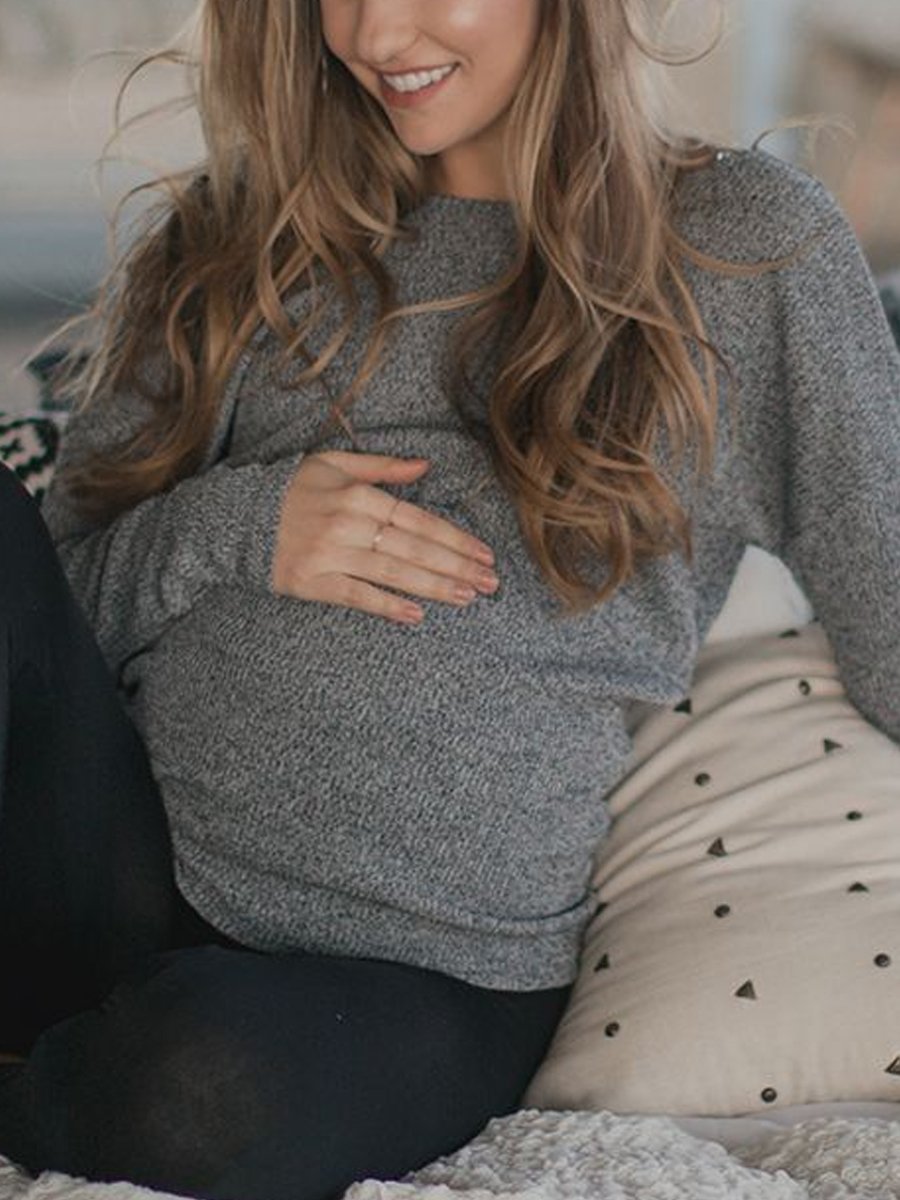 maternity casual v neck color matching frenulum dress
